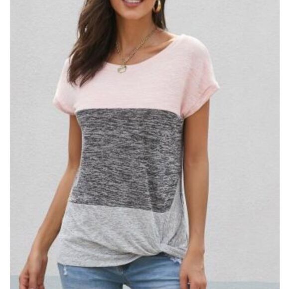 💝Pink color block twisted hem tee - Picture 4 of 4